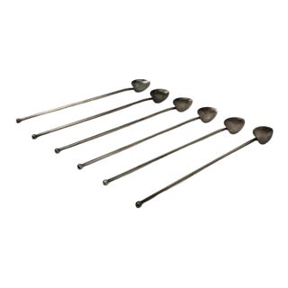 Vintage Mid-Century Italian Heart-Shaped Sipper Straw Spoons - Set of 6 For Sale
