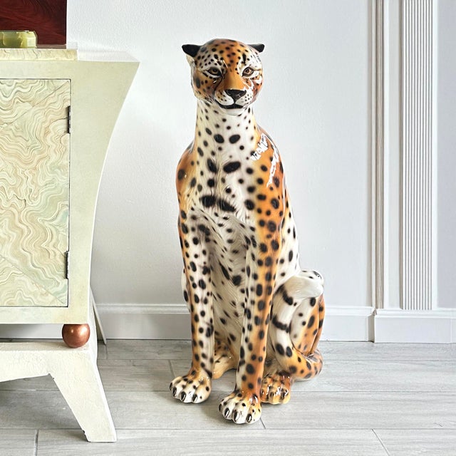 Italian 20th Century Italian Ceramic Leopard Floor Sculpture For Sale - Image 3 of 18
