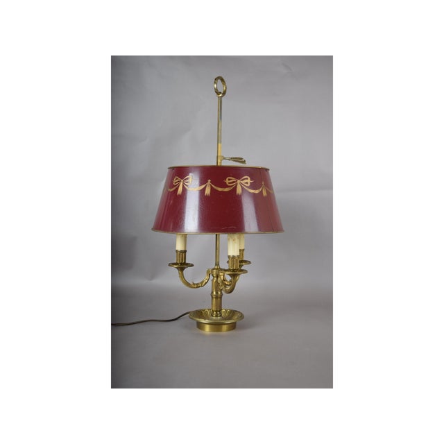 Vintage French Brass Bouillotte Table Lamp with Red Shade, 1960s For Sale - Image 11 of 16
