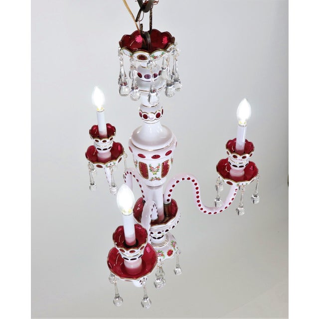 Circa 1930 Czechoslovakian Chandelier With Cranberry and White Overlay For Sale In Chicago - Image 6 of 12