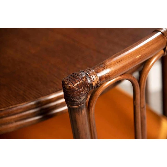 Wood Extendable Round Table and Rattan Chairs from Mc Guire, 1970s, Set of 5 For Sale - Image 15 of 18
