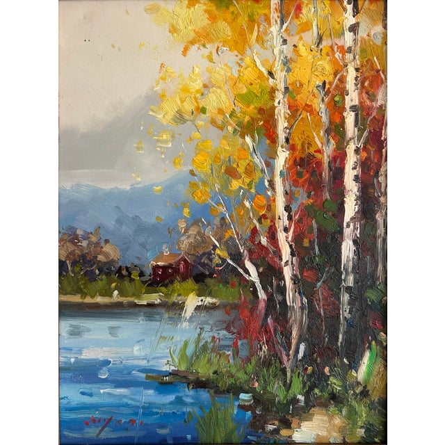 Vintage Impressionist Autumn Landscape Oil Painting on Canvas Framed For Sale - Image 4 of 7