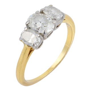 1960s Cartier Oval Cut Diamond 18k Yellow Gold and Platinum Engagement Ring, Size 6.5 For Sale