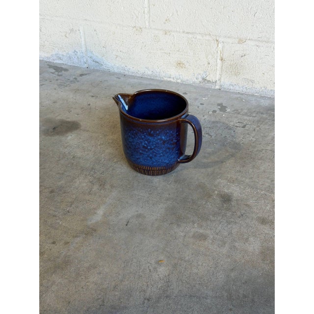 Blue Ceramic Pitcher With Flared Spout and Cobalt Blue Glaze Gefle Kosmos Mid-Century Modern 1960s For Sale - Image 8 of 9