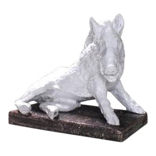 Mid-Century Modern Fired Glazed Pottery Ceramic Sculpture of a Wild Boar For Sale