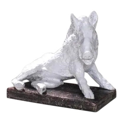 Mid-Century Modern Fired Glazed Pottery Ceramic Sculpture of a Wild Boar For Sale