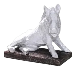 Mid-Century Modern Fired Glazed Pottery Ceramic Sculpture of a Wild Boar