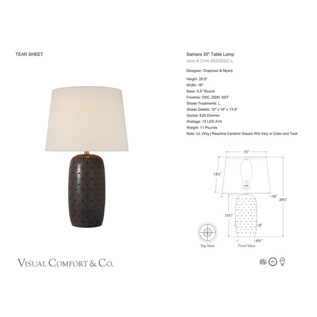 Chapman & Myers by Visual Comfort Signature Samara 30" Table Lamp in Dusted Cocoa with Linen Shade Designer: Chapman &...
