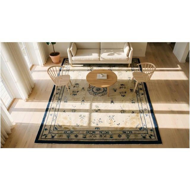 Awesome Beige Background With Small Vases in a Floral Design Antique Chinese Peking Rug For Sale - Image 13 of 14