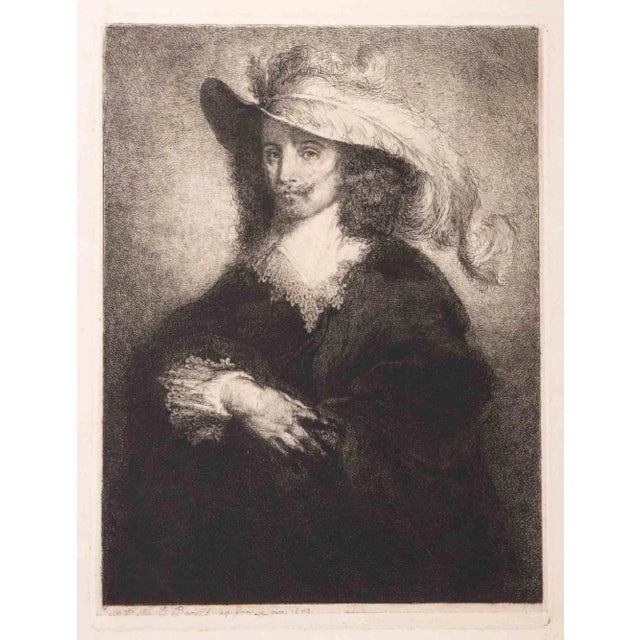 Knight is an original artwork realized by Frédérique Émilie Auguste O'Connell (1822 -1885) . Etching print. Hand-signed...
