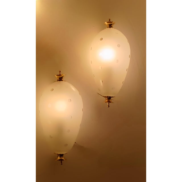 Metal Murano Glass and Brass Wall Lamps attributed to Paolo Venini for Venini, Italy, 1940s, Set of 2 For Sale - Image 7 of 9