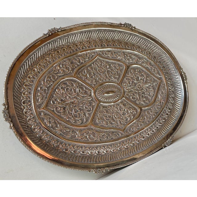 Metal Oval Serving Tray in Silver, 1960s For Sale - Image 7 of 10