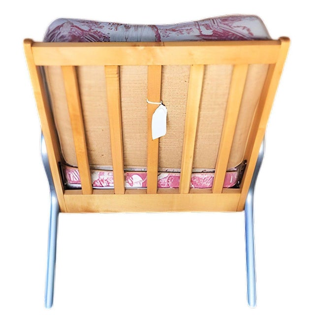 Cinnamon Rare Mid-Century Chrome Tubular Steel & Blonde Oak Lounge Chair by Hill-Rom Pair For Sale - Image 8 of 9