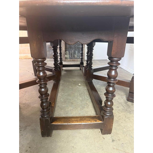 English Oak Gateleg Dining Table With Turned Supports For Sale In Los Angeles - Image 6 of 15
