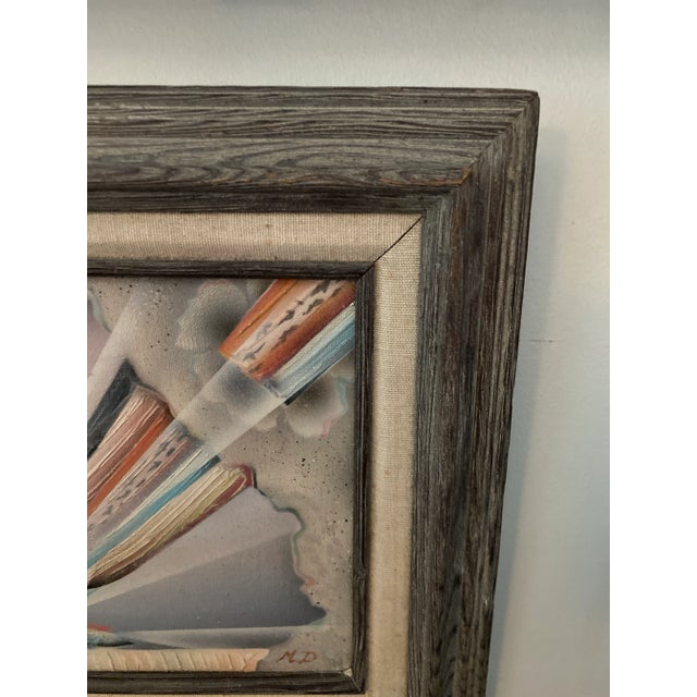 1980s Surrealist Style Mixed-Media Painting, Framed For Sale - Image 4 of 6