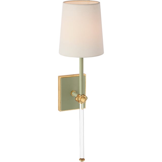 Julie Neill for Visual Comfort Signature Lucia 21" Cordless Sconce in Celadon and Crystal with Linen Shade For Sale - Image 9 of 14
