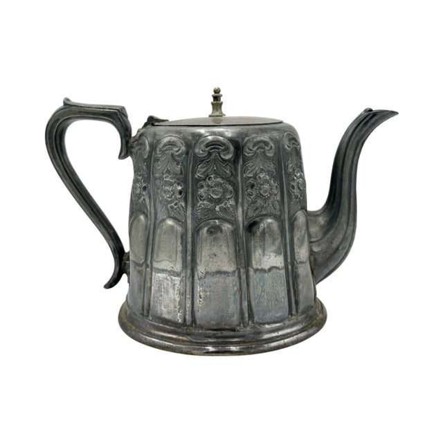 Antique English Sheffield Silverplate Teapot by Frank Mills | Hannover Works | Repoussé Floral For Sale - Image 10 of 10