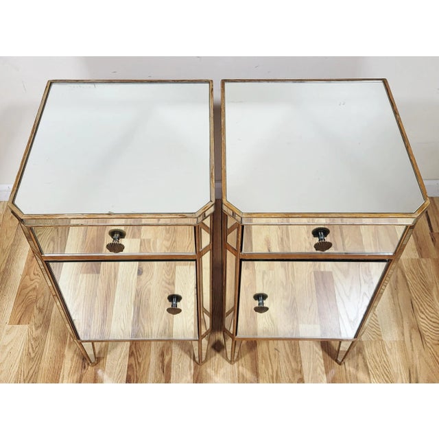 Pair French Mid-Century Modern Mirrored Nightstands For Sale - Image 4 of 16