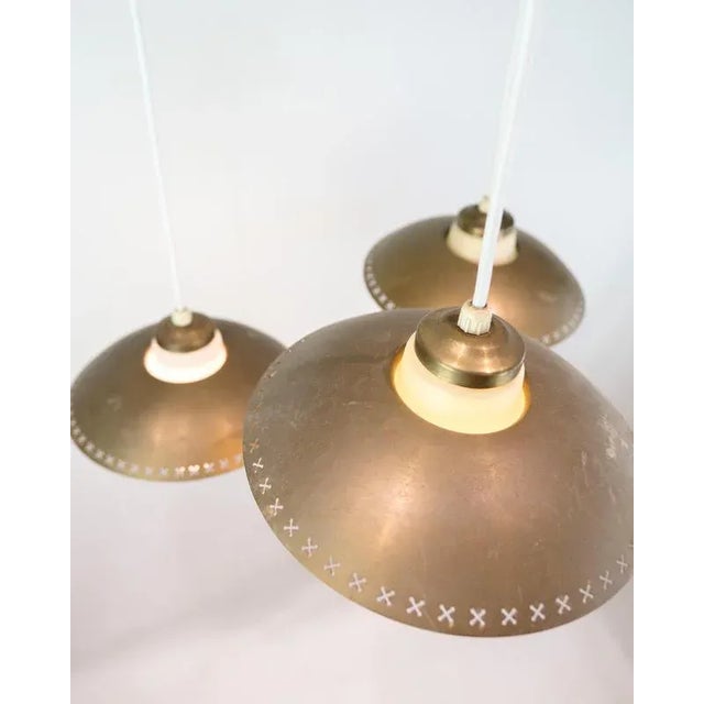 1950s Vintage 3-Arm Ceiling Pendant in Opal Glass and Brass by Bent Karlby, 1950s For Sale - Image 5 of 13