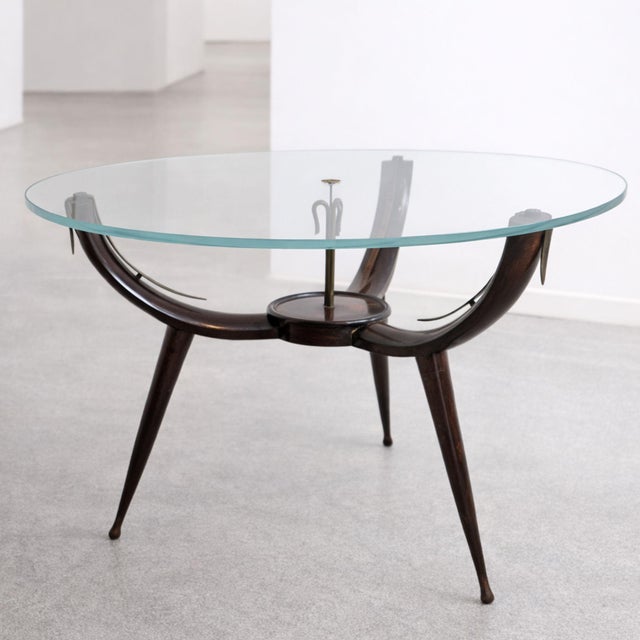 Italian Mid-Century Wood Coffee Table Glass in Style of Fontana Arte, 1950s For Sale - Image 6 of 8