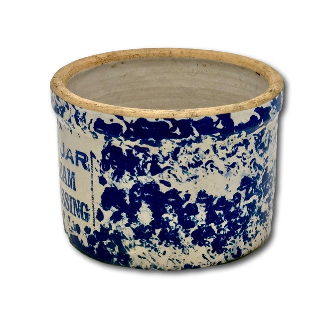 Unusual Antique American Blue Spongeware Decorated Kitchen Beater Jar - Circa Very Early 1900s For Sale - Image 11 of 18