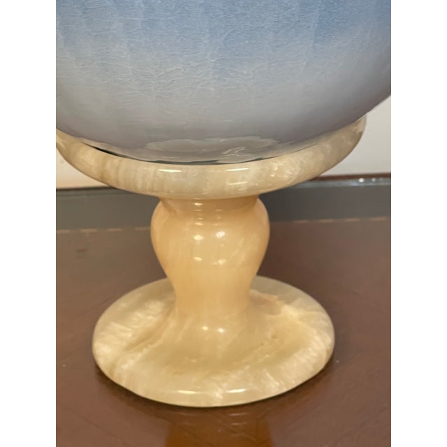 Shabby Chic 1970s Art Glass 8” Sphere on Onyx Stand For Sale - Image 3 of 5