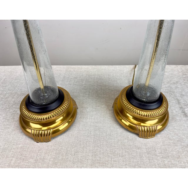 Vintage Hollywood Regency Coastal Brass Palm Hurricane Shade Frederick Cooper Style Table Lamps - a Pair For Sale - Image 9 of 11