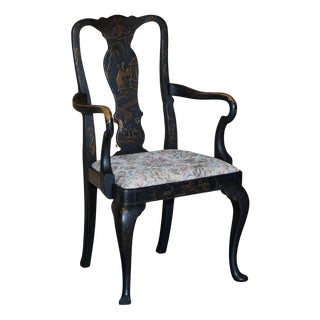 Georgian Chinoiserie Black Lacquer Armchair, 1800s For Sale