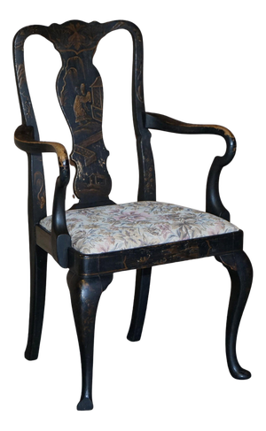 Georgian Chinoiserie Black Lacquer Armchair, 1800s