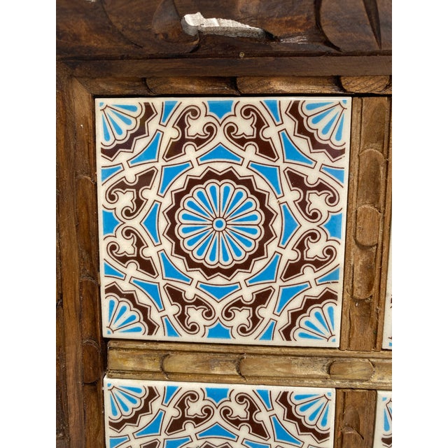 Wood Vintage Hand Carved Wood Talavera Tiles Mexico Charcuterie Tray For Sale - Image 7 of 8