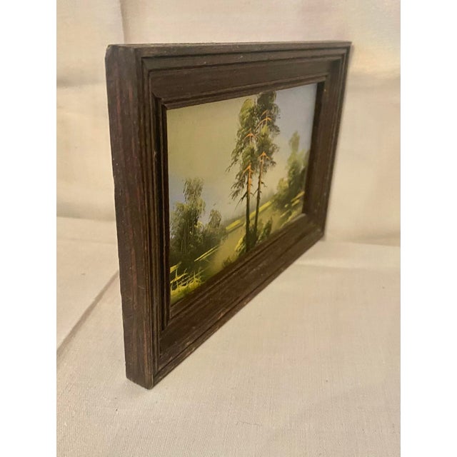 Rustic European Vintage 1995 Minature Carpathian Mountain Landscape Oil Painting on Board by I. Shevchenko 6 3/4 X 4 3/4". For Sale - Image 3 of 14