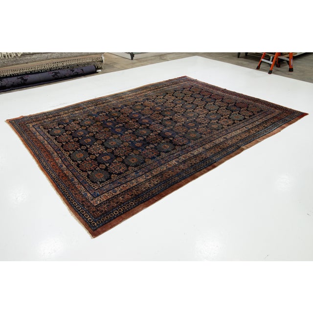 Persian Blue Antique Persian Hamadan Wool Rug HandCrafted in the 1900s For Sale - Image 3 of 11