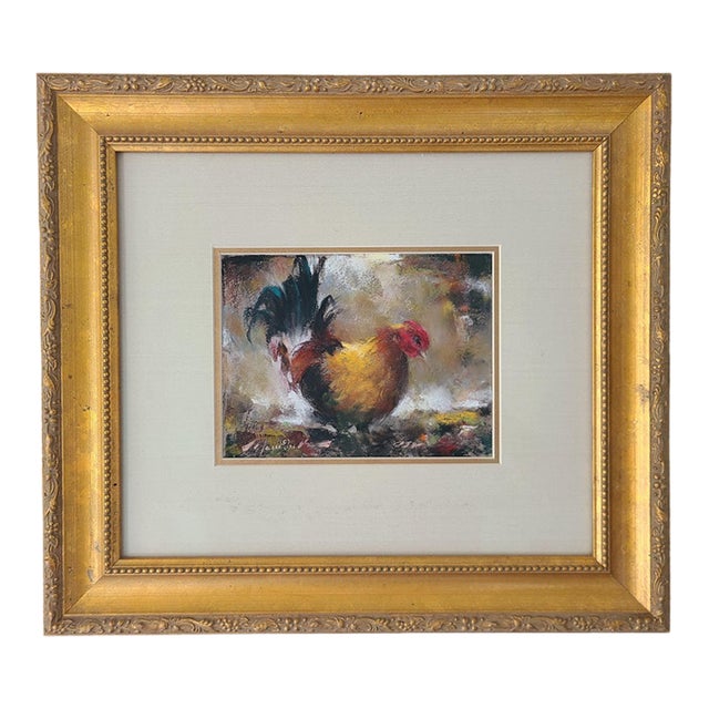 Ramon Kelley Original Pastel Painting Portrait of a Rooster For Sale