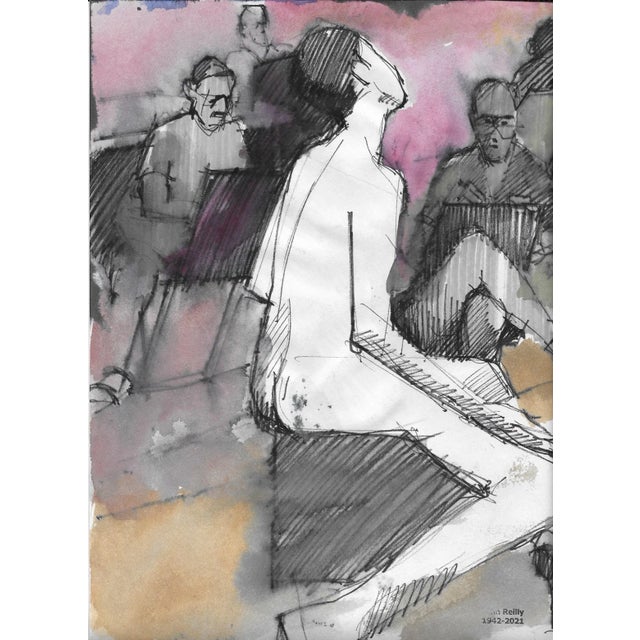 1970s double sided watercolor on paper by Pennsylvania artist John Reilly (1942-2021). En grisaille standing female nude...