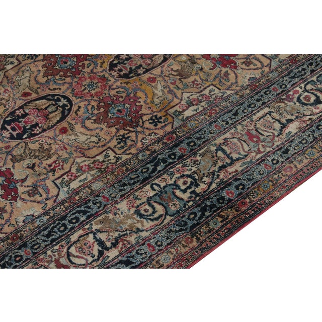 Hand-Knotted Antique Tehranian Persian Rug in Royal Blue, Wine & Beige Floral Pattern For Sale - Image 4 of 7