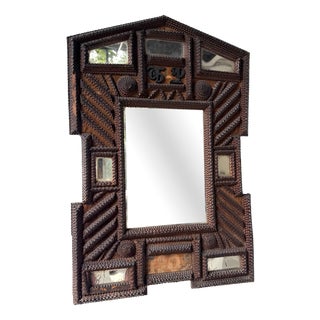 Antique Tramp Art Mirror, 1890s For Sale