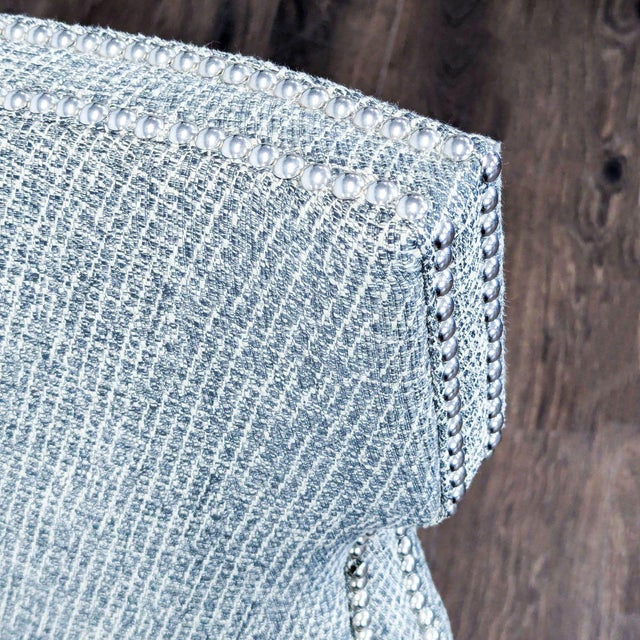 Thomasville Modern Grey Upholstered Loveseat With Nailhead Trim For Sale In San Francisco - Image 6 of 10