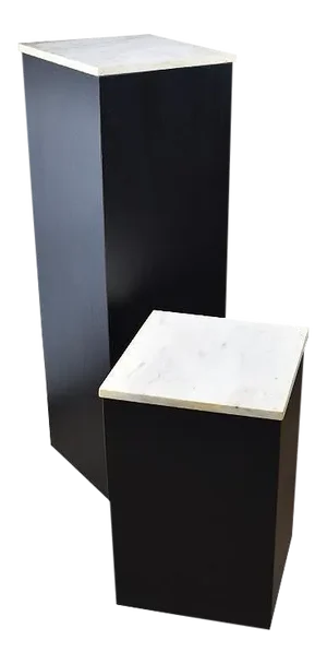 Two Square Plinth Base Black Marble and Wood Display Pedestals With Marble Tops - a Pair