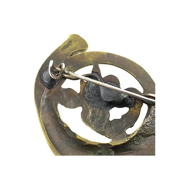 Victorian 19th Century French Brass Horn Brooch For Sale - Image 3 of 5