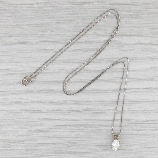 Modern 0.70ct Diamond Oval Solitaire Pendant Necklace 14k White Gold 18" Box Chain For Sale - Image 3 of 5