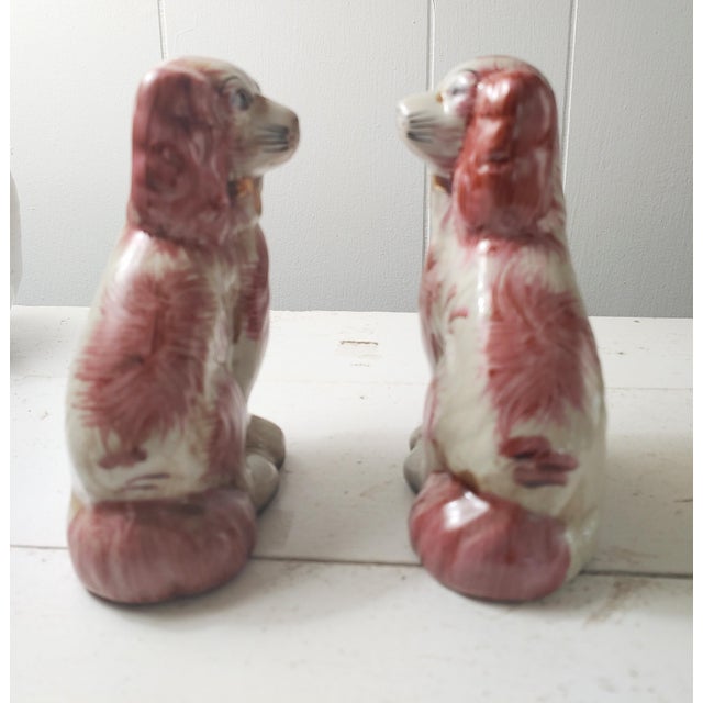Vintage Reproduction Porcelain Staffordshire Dog Figurines, a Pair For Sale - Image 4 of 8