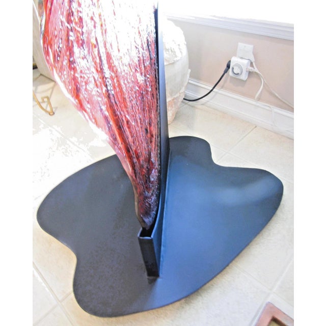 1980s Large 91" Flashed Red Molded Glass Wave Floor Sculpture on Steel Base For Sale - Image 11 of 13