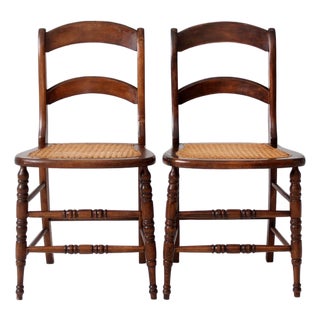 Antique Cane Seat Dining Chairs Pair For Sale