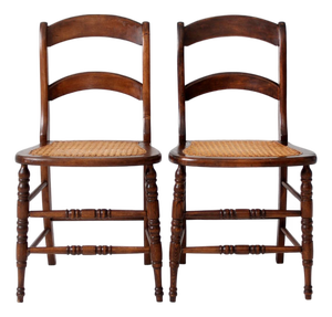 Antique Cane Seat Dining Chairs Pair