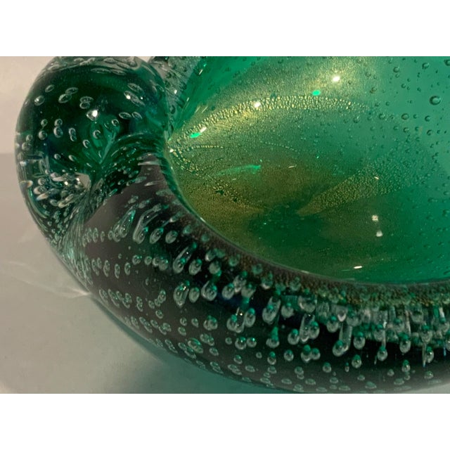 Murano emerald green and gold controlled bubble bowl. A wonderful accent piece.