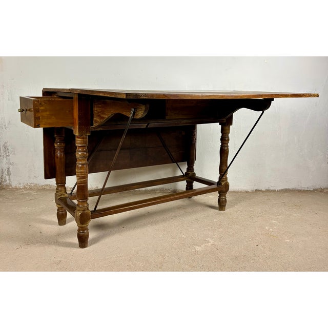 1910s 20th Century Spanish Wooden Drop-Leaf Dining Table, 1910 For Sale - Image 5 of 14