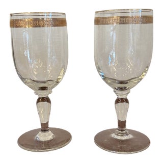 Pair Vintage Italian Handblown Digestivo Glasses With Gold Detail For Sale