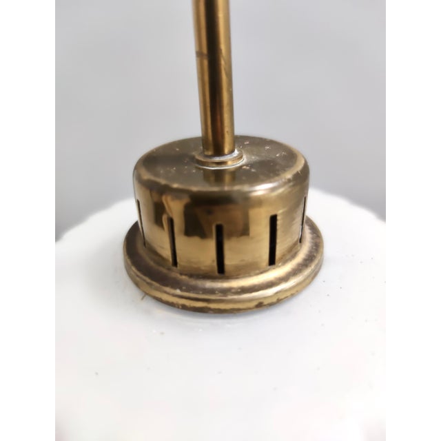 Metal Vintage Pendant Light in Opaline Glass, Teak & Brass, Italy, 1960s For Sale - Image 7 of 10