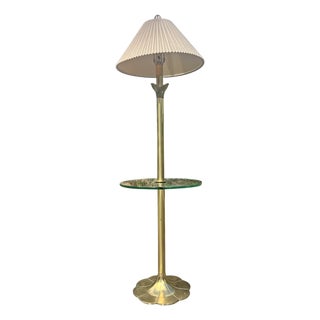 Vintage Stiffel Brass Lotus Style Floor Lamp With Glass Table For Sale