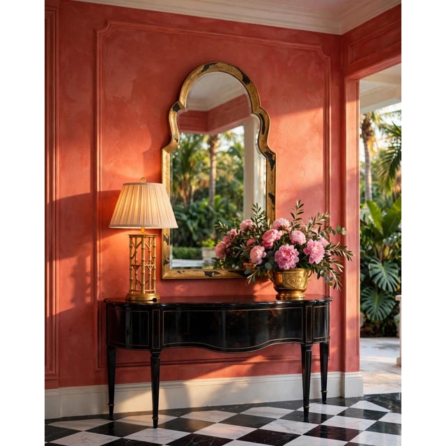 The frame is newly painted in oil rubbed bronze and hand gilded in a parcel gilt finish called Fractured Gilt. The gold...